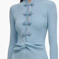 Blue Metallic Knit Mini Dress