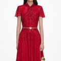 Red Ombre Rhinestone Twist Midi Dress