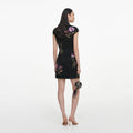 Black Jacquard Sequin Embroidered Mini Dress