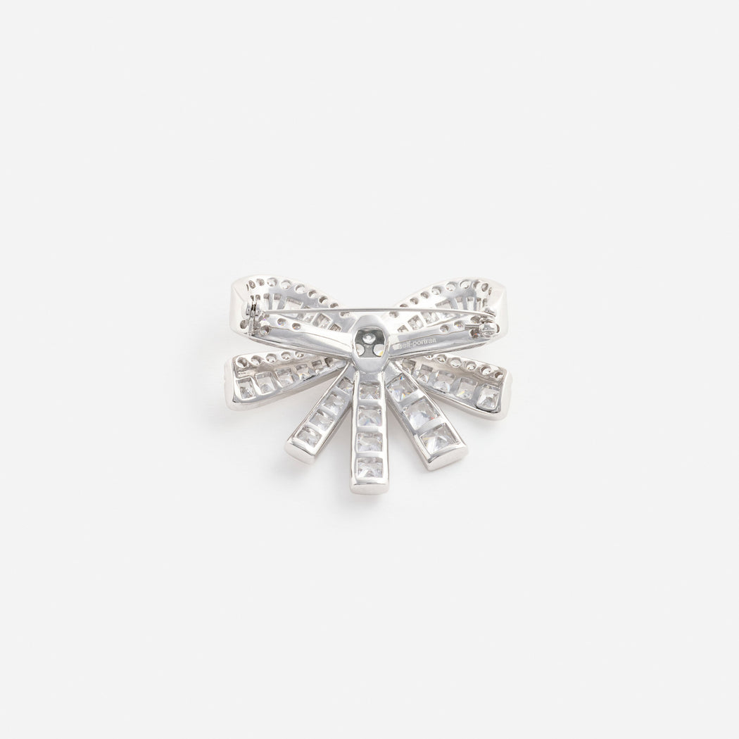 Silver Crystal Bow Brooch
