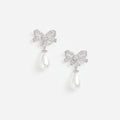 Silver Crystal Bow Earrings