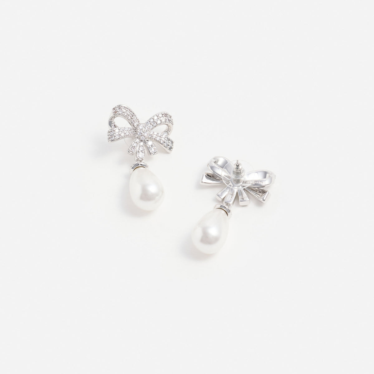 Silver Crystal Bow Earrings