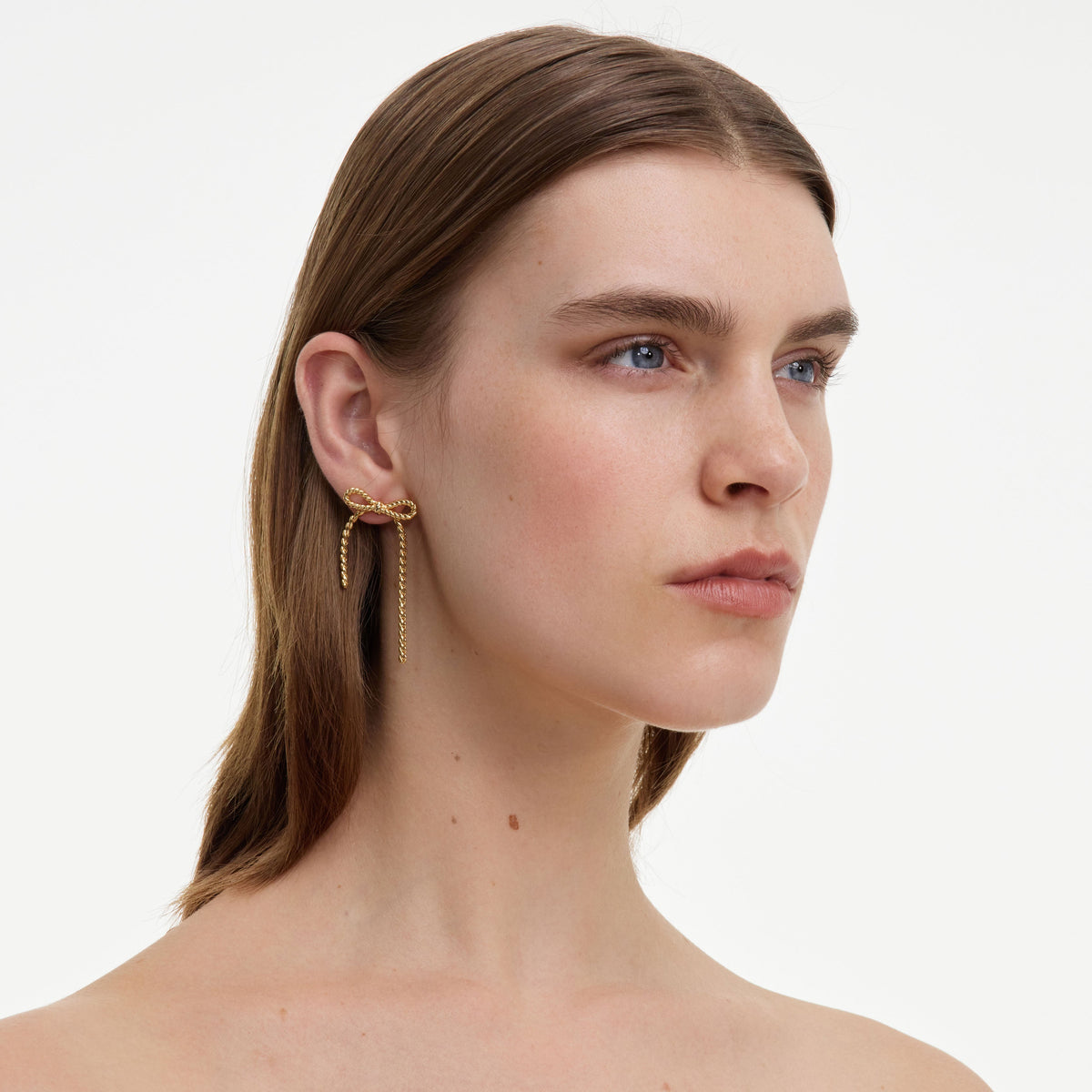 Gold Textured Bow Earrings