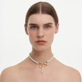 Gold Bow Pearl Necklace
