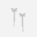 Silver Crystal Bow Dangle Earrings