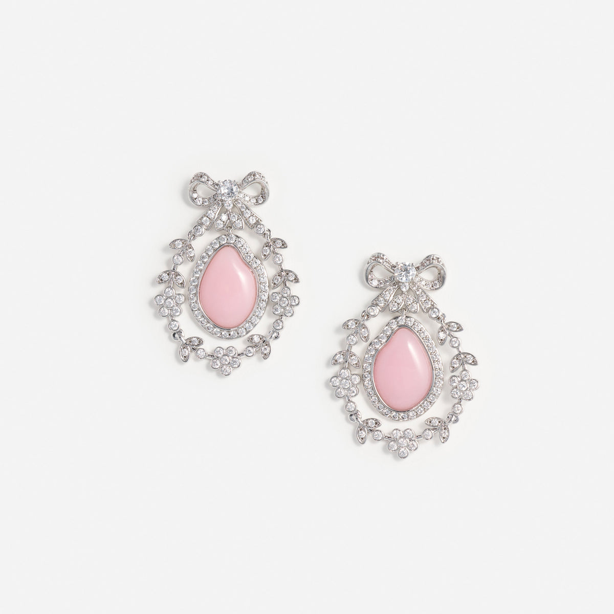 Small Pink Crystal Bow Droplet Earrings