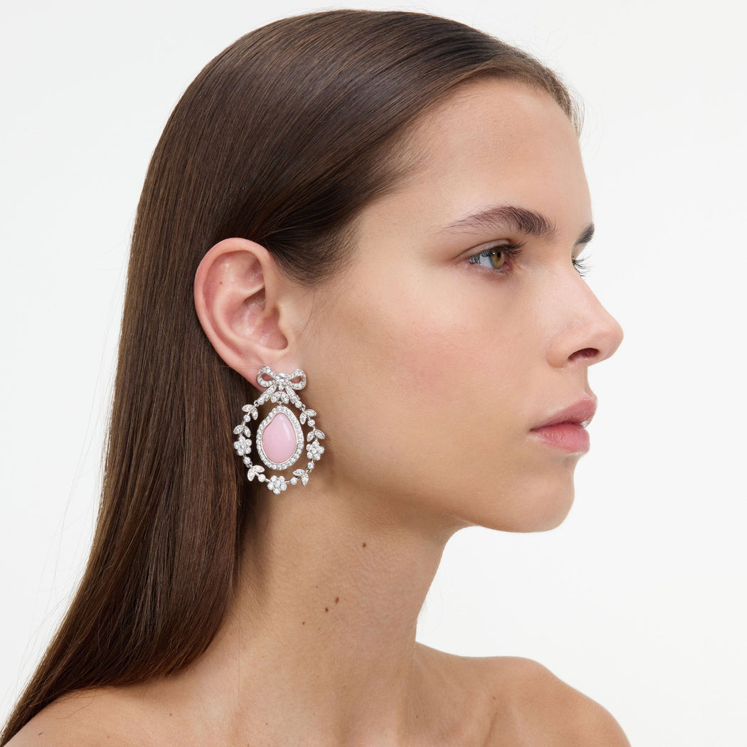 Small Pink Crystal Bow Droplet Earrings