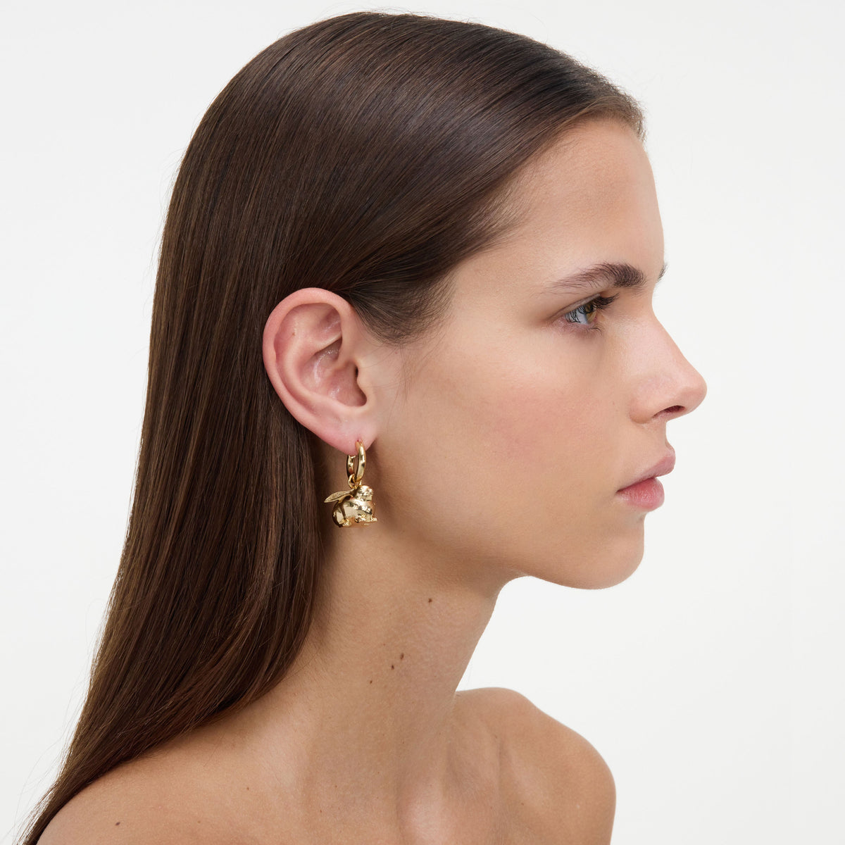 Gold Crystal Bunny Hoop Earrings