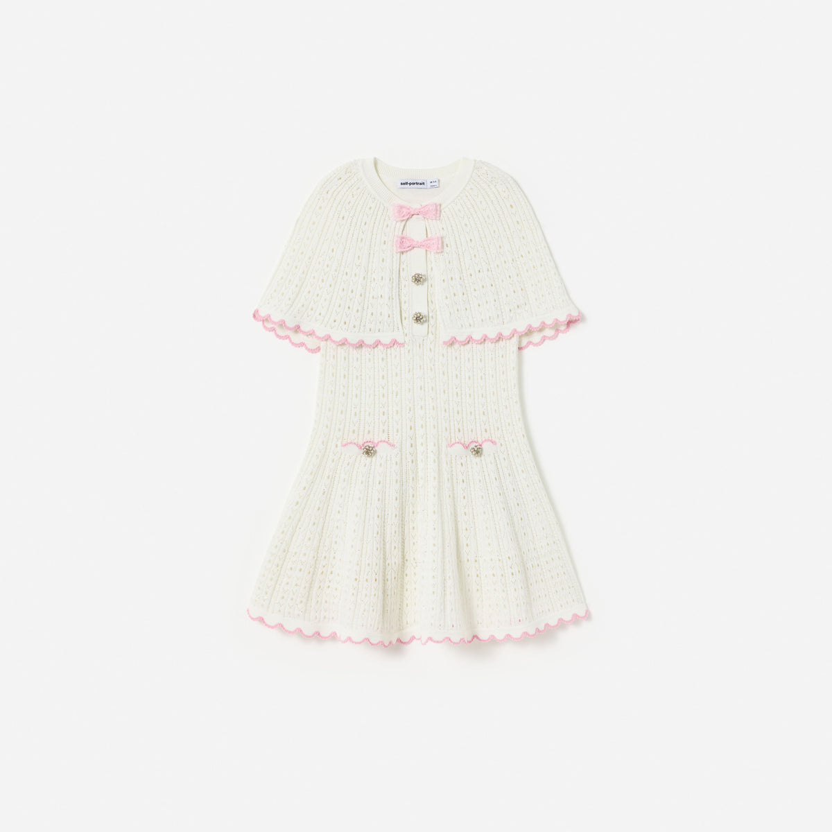 White Pointelle Knit Bow Cape Dress