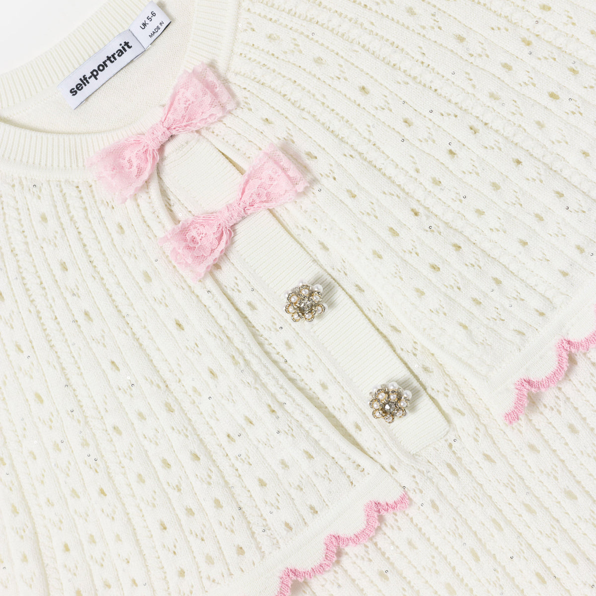 White Pointelle Knit Bow Cape Dress