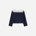 Navy Pointelle Knit Cherry Cardigan