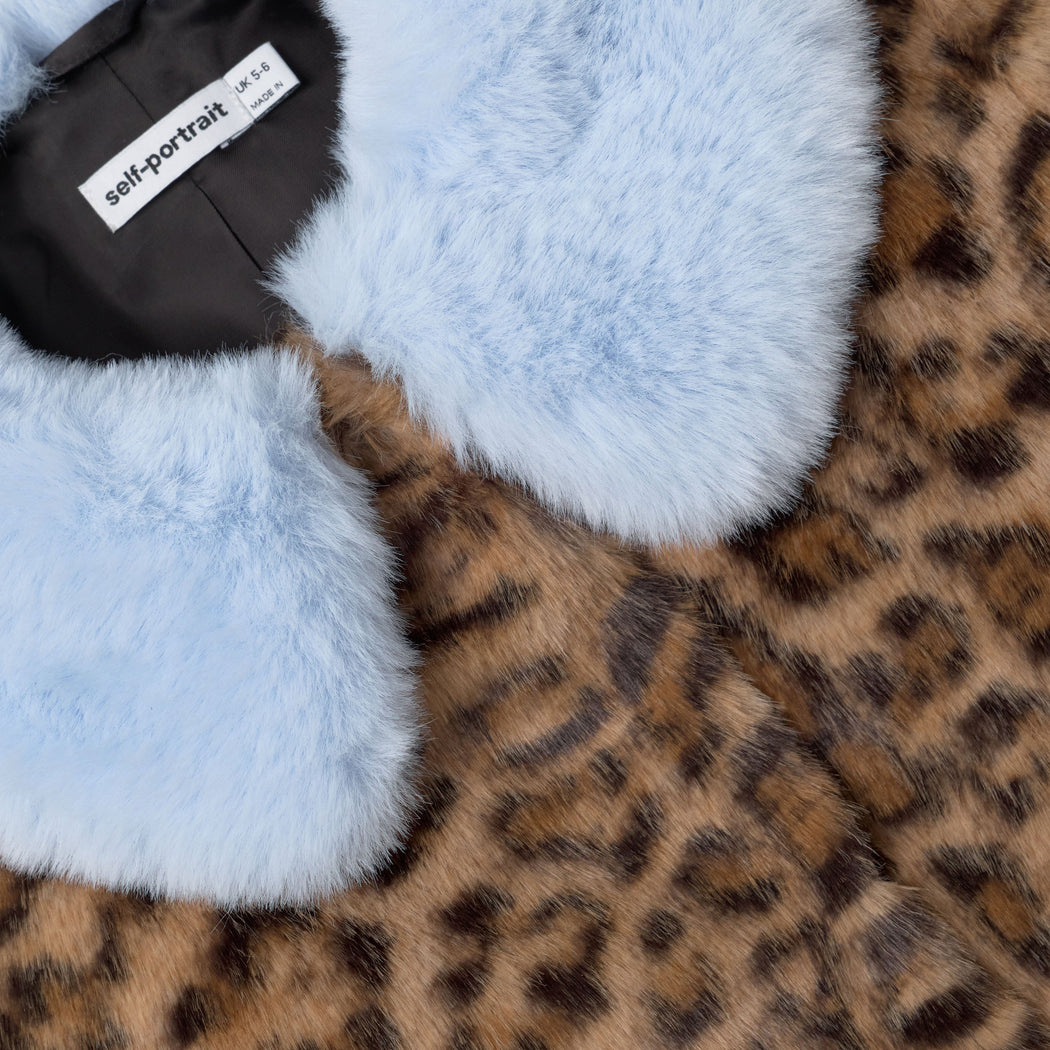 Detail Shot of the Brown Printed Contrast Collar Fur Coat