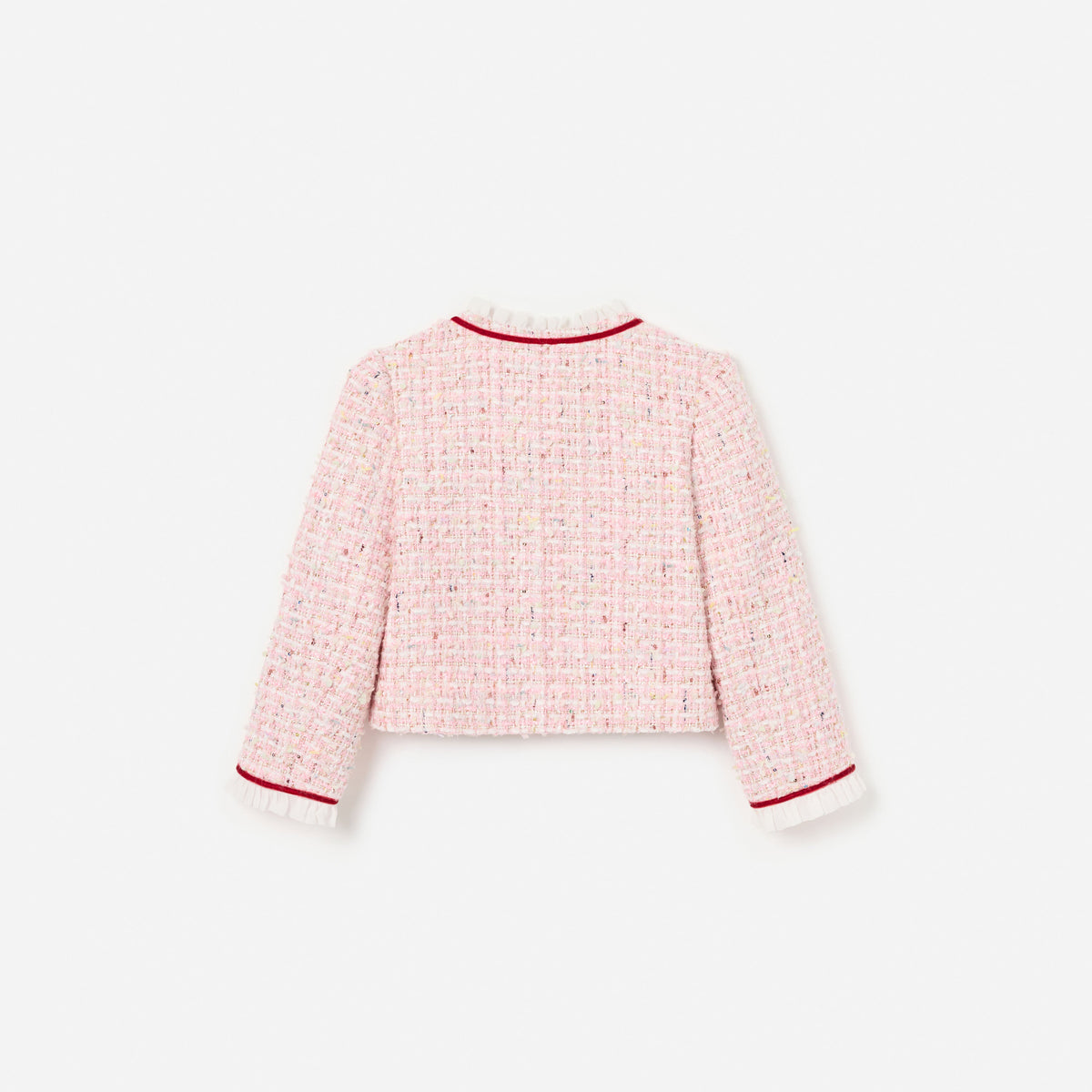 Pink Textured  Boucle Frill Collar  Jacket