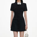 Black Boucle Flower Mini Dress