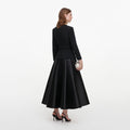 Black Taffeta Brooch Midi Dress