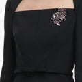 Black Taffeta Brooch Midi Dress