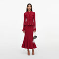 Red Metallic Peplum Knit Midi Dress