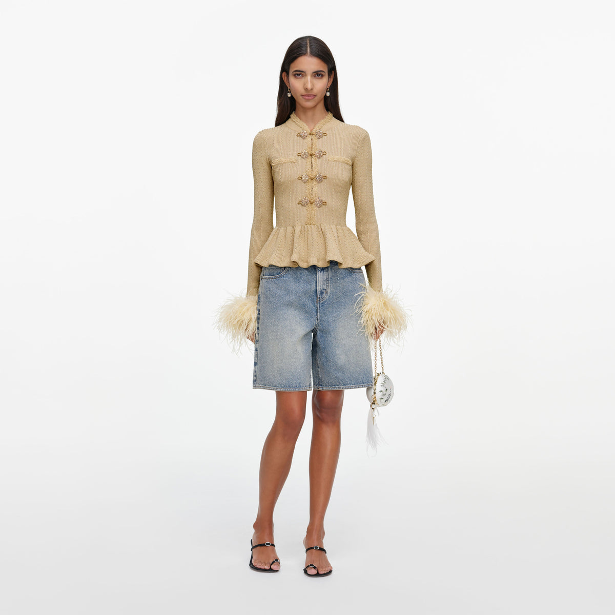 Gold Metallic Feather Knit Top