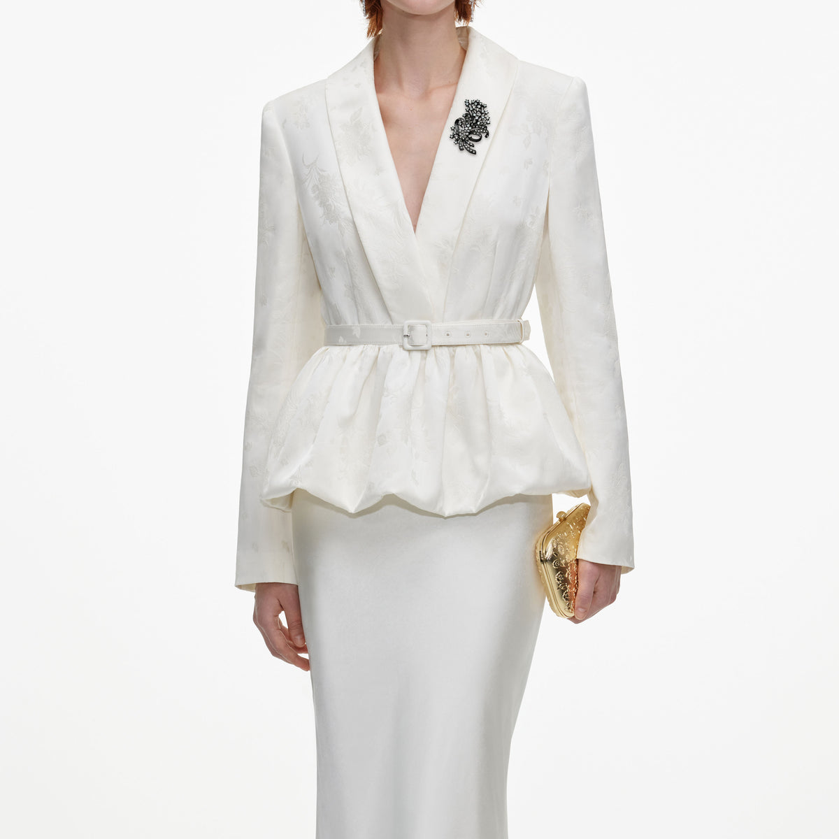 Cream Jacquard Tailored Maxi Dress