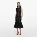 Black Lace Beaded Trim Midi Dress