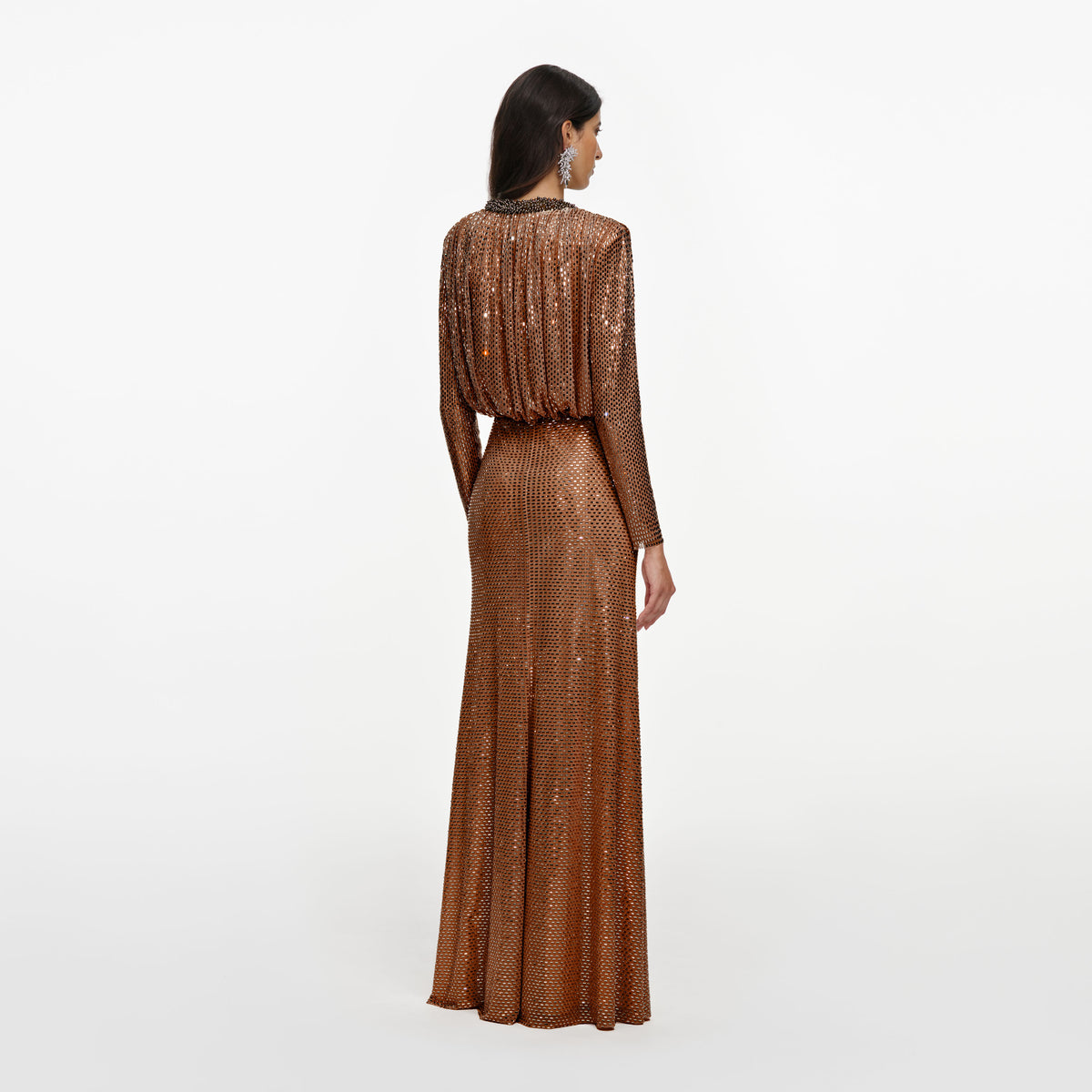 Bronze Rhinestone Embellished Maxi Dress