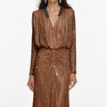 Bronze Rhinestone Embellished Maxi Dress