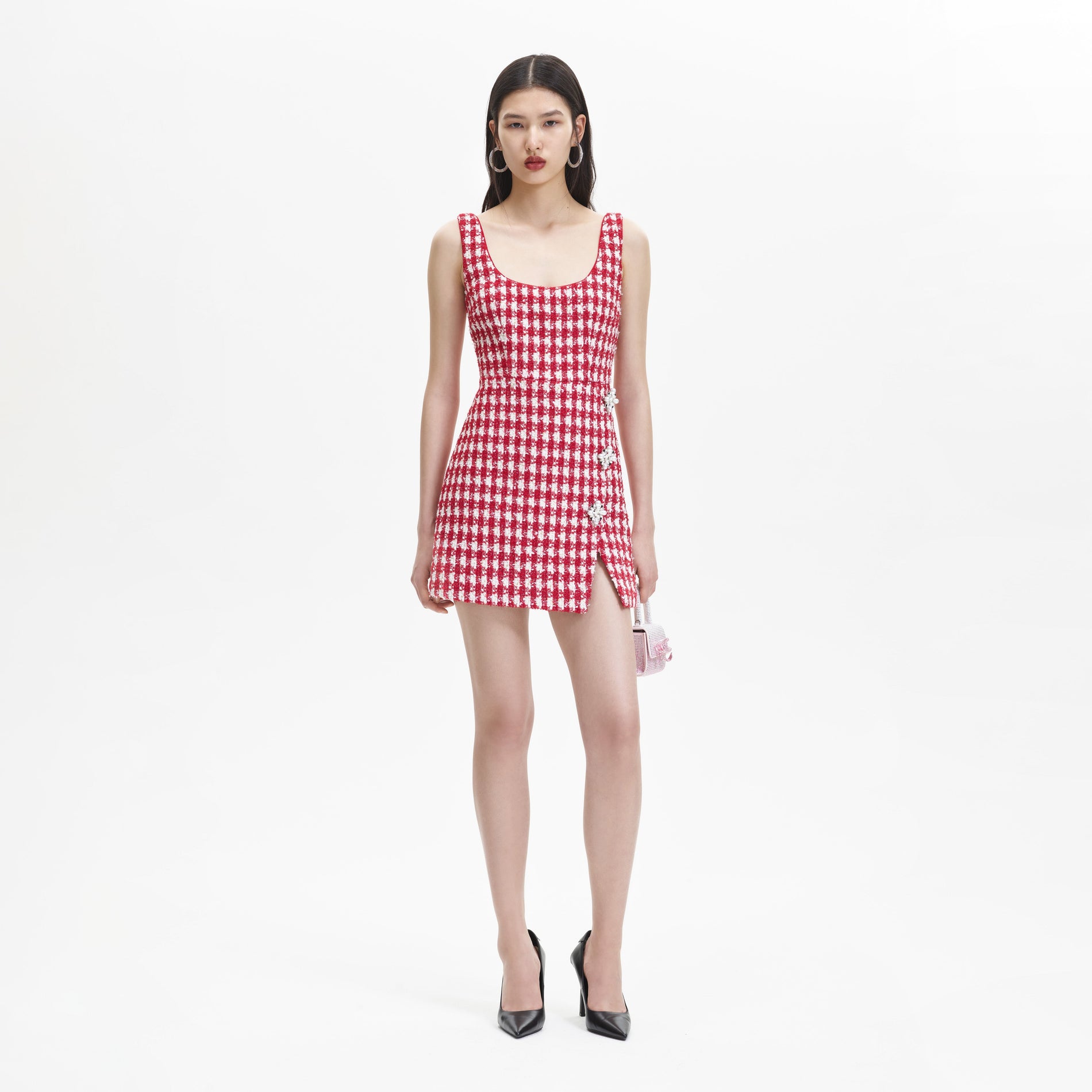 Red Check Boucle Mini Dress