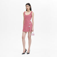 Red Check Boucle Mini Dress