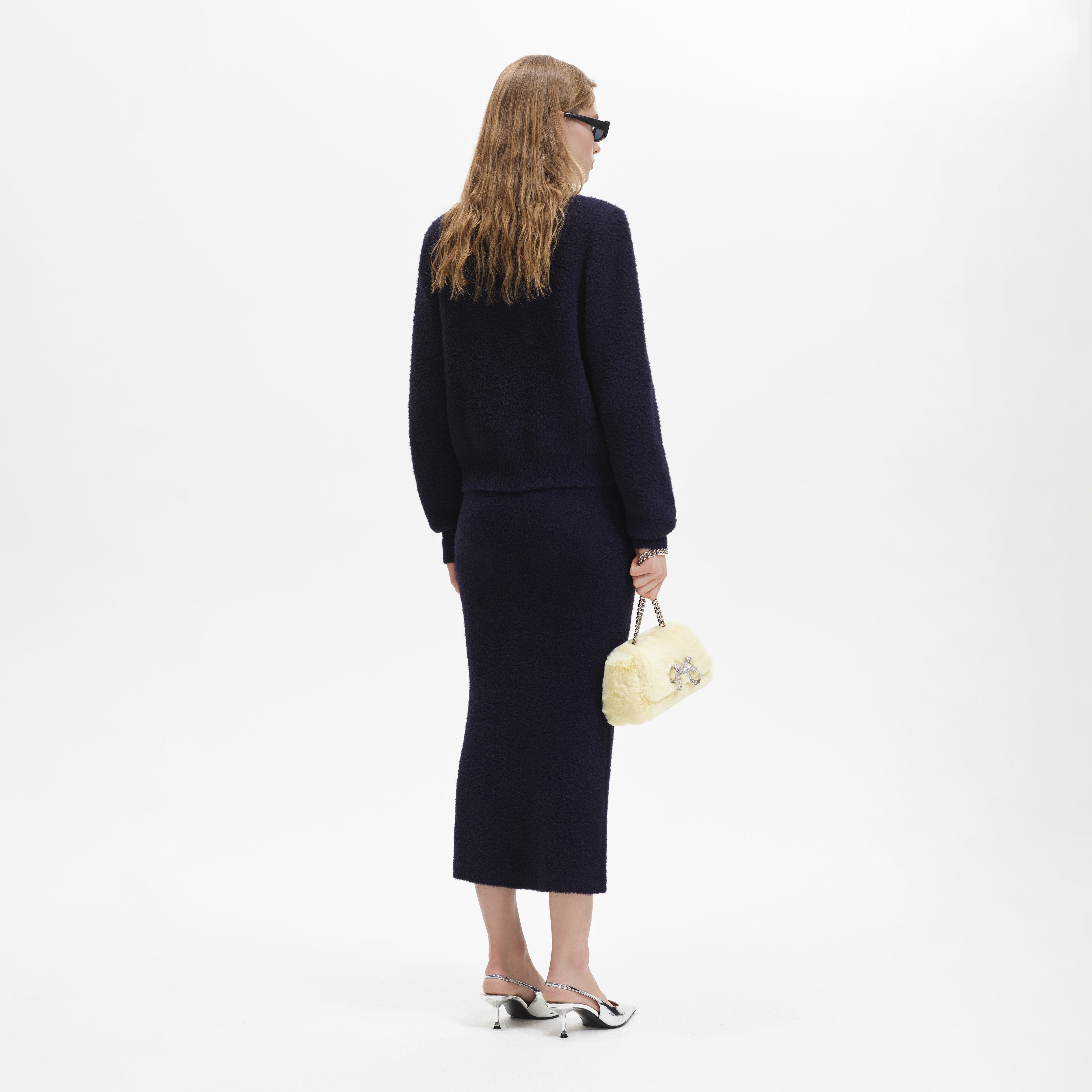 Navy Soft Knit Midi Skirt