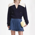 Navy Soft Knit Contrast Collar Top