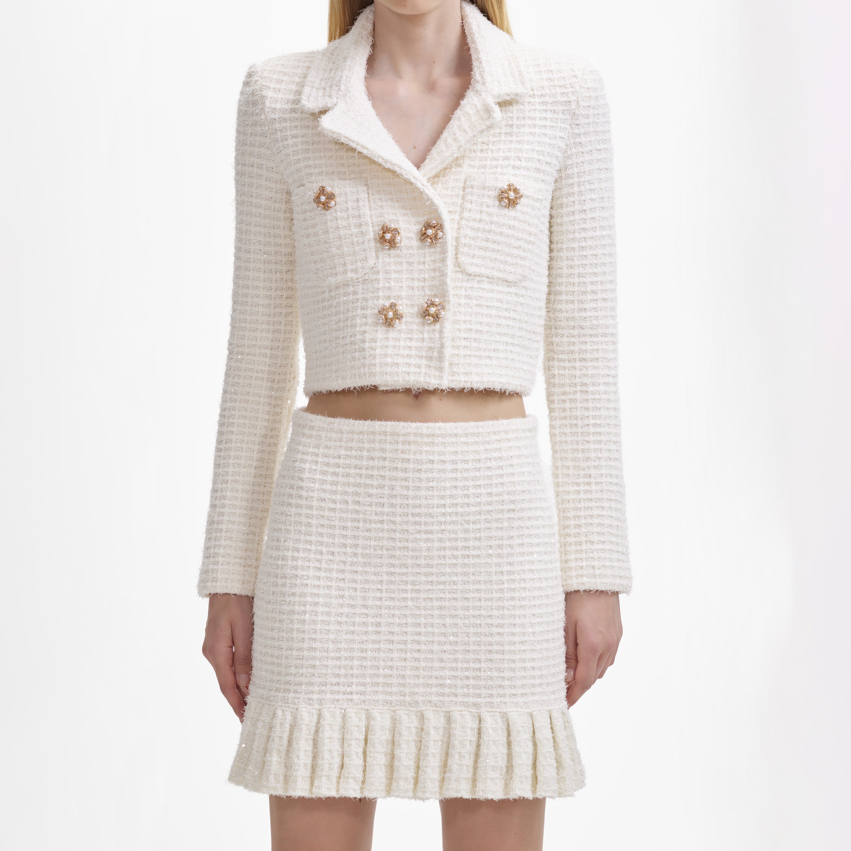 Cream Sequin Textured Knit Jacket – self-portrait-US