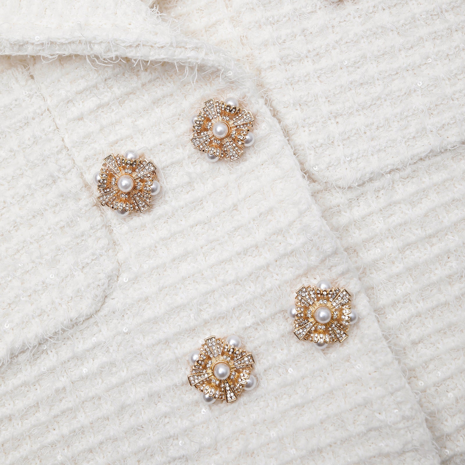 Cream Sequin Textured Knit Jacket