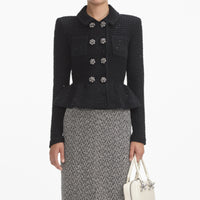 Black Textured Knit Peplum Jacket