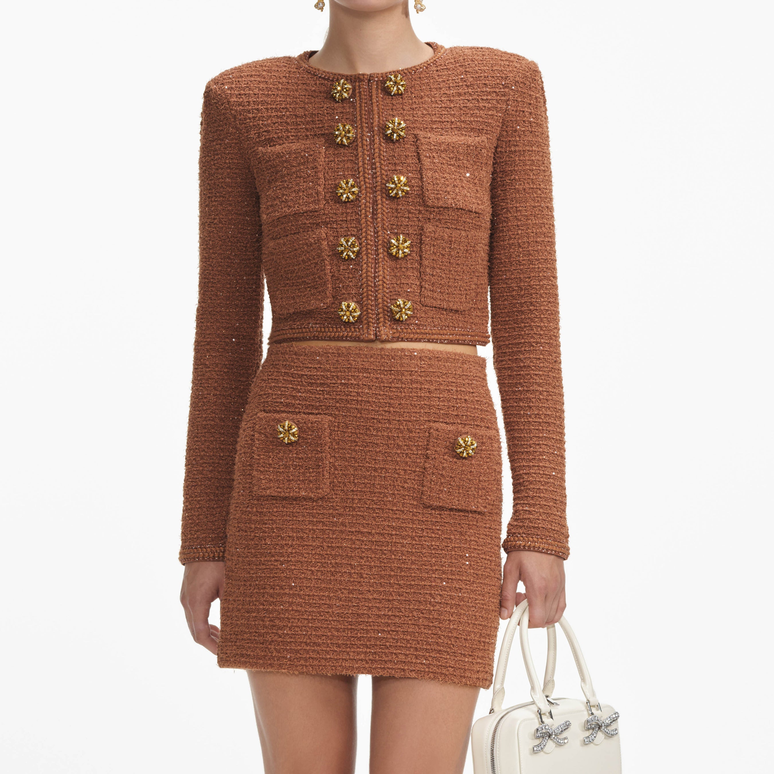 Brown Textured Knit Jacket