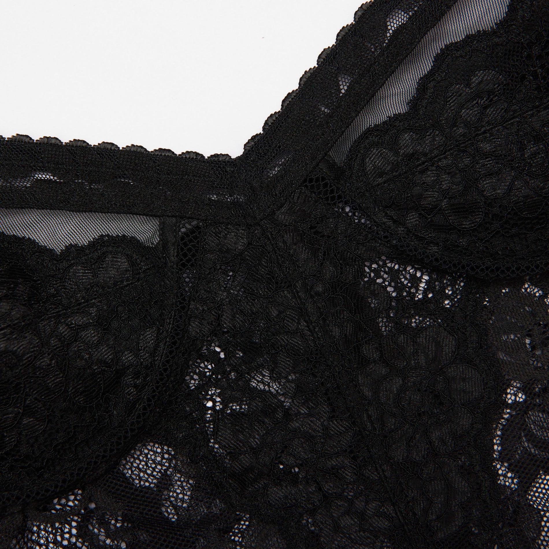 A close up of the fabric for the Black Lace Strappy Top