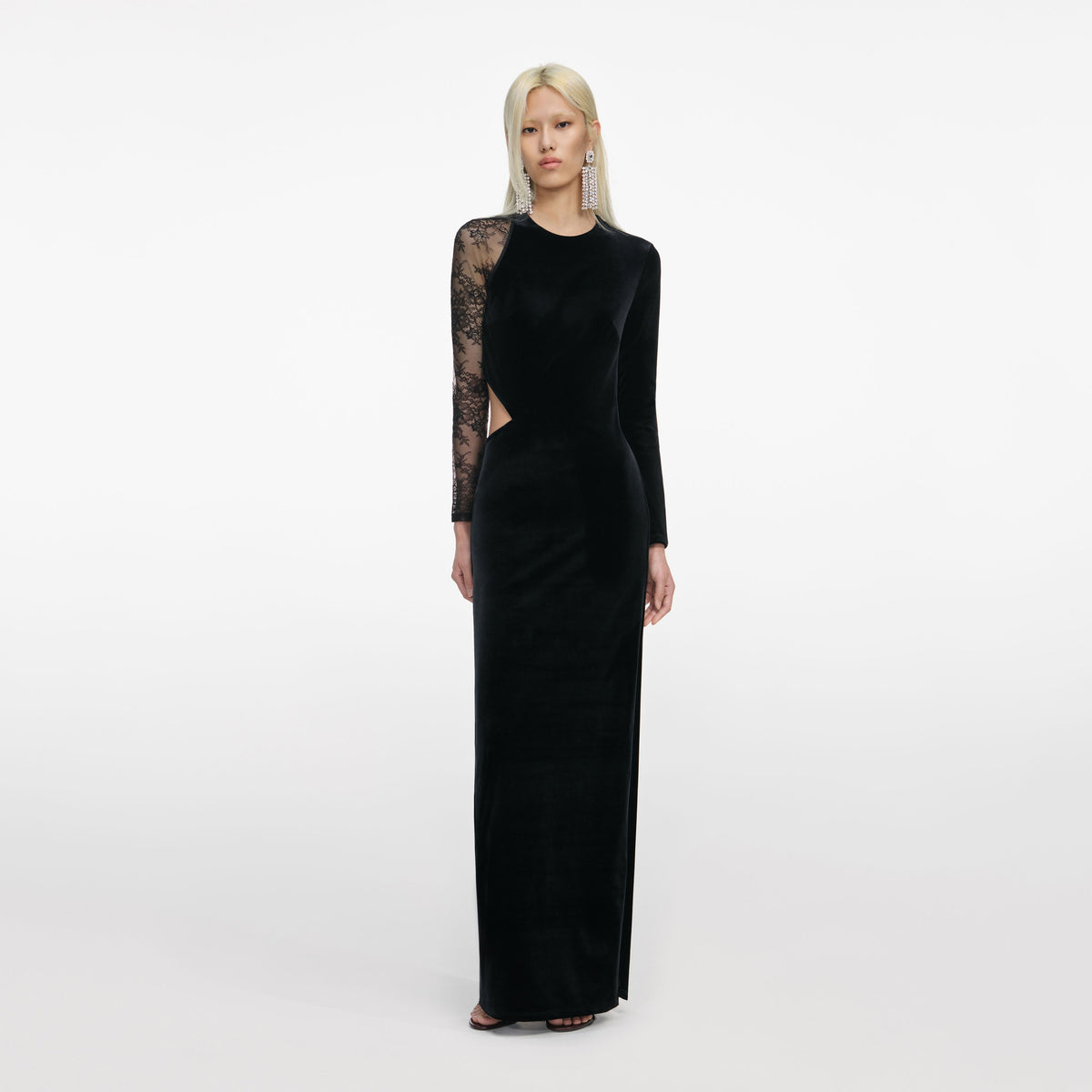 velvet dress lace up Lace-Up Velvet Gown SOREL, Long Sleeve V-Neck Dress, Custom Fit
