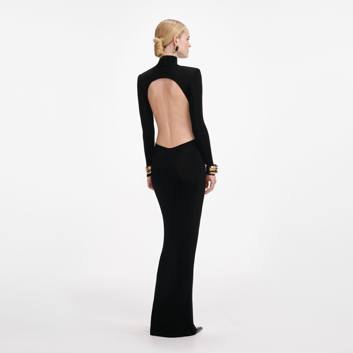 self-portrait - Black Viscose Knit Cut Out Maxi Dress