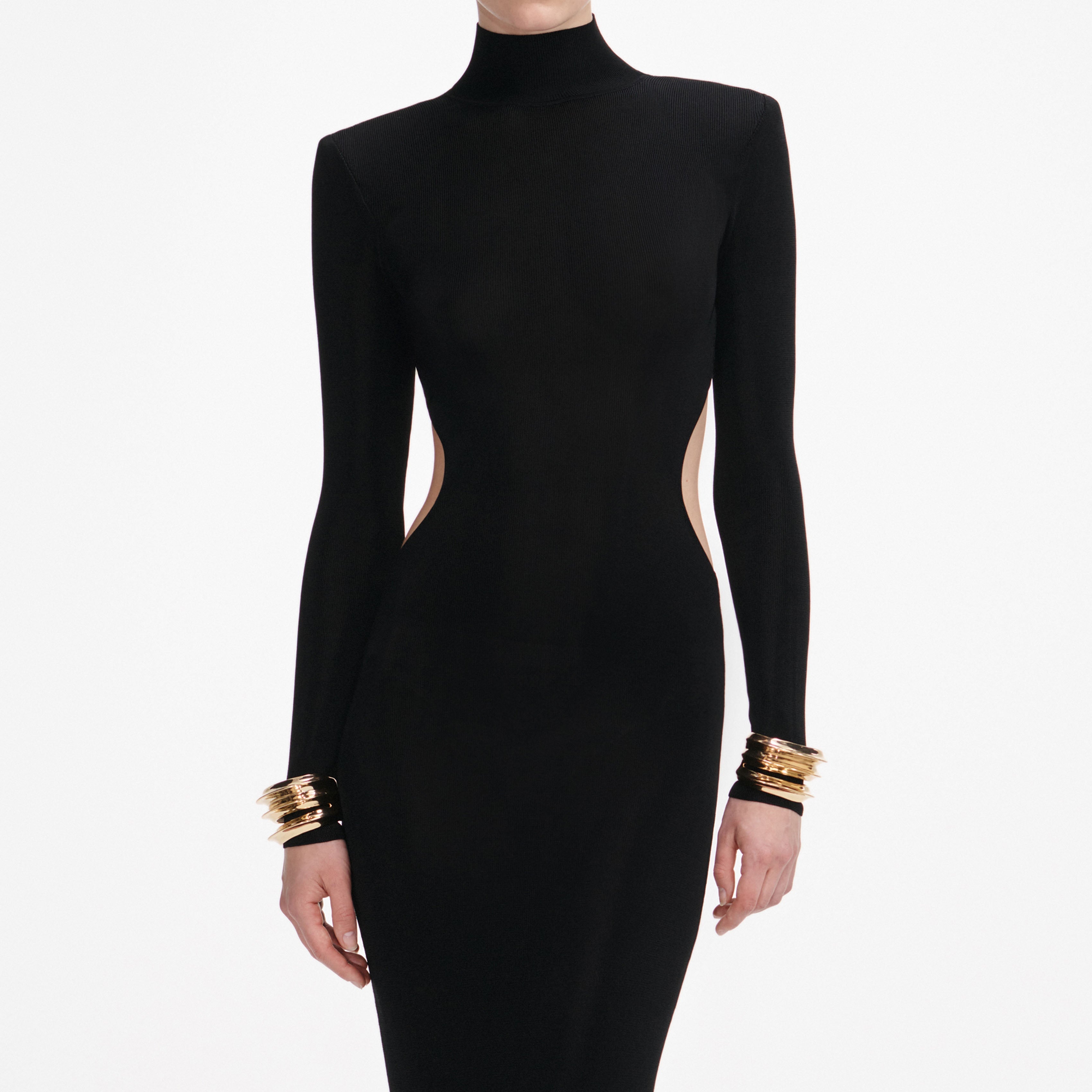 Black Viscose Knit Cut Out Maxi Dress