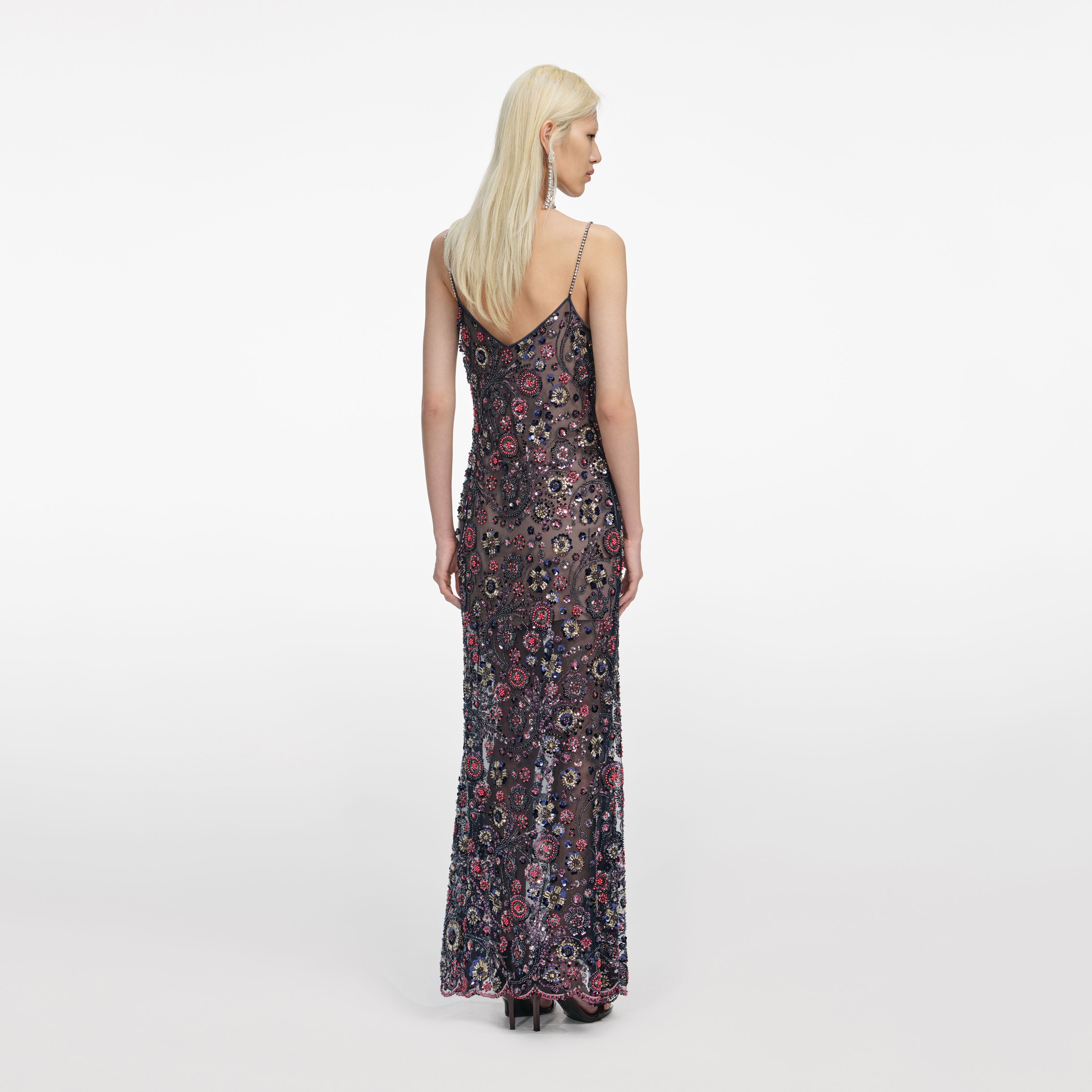 Navy Floral Sequin Maxi Dress – self-portrait-US