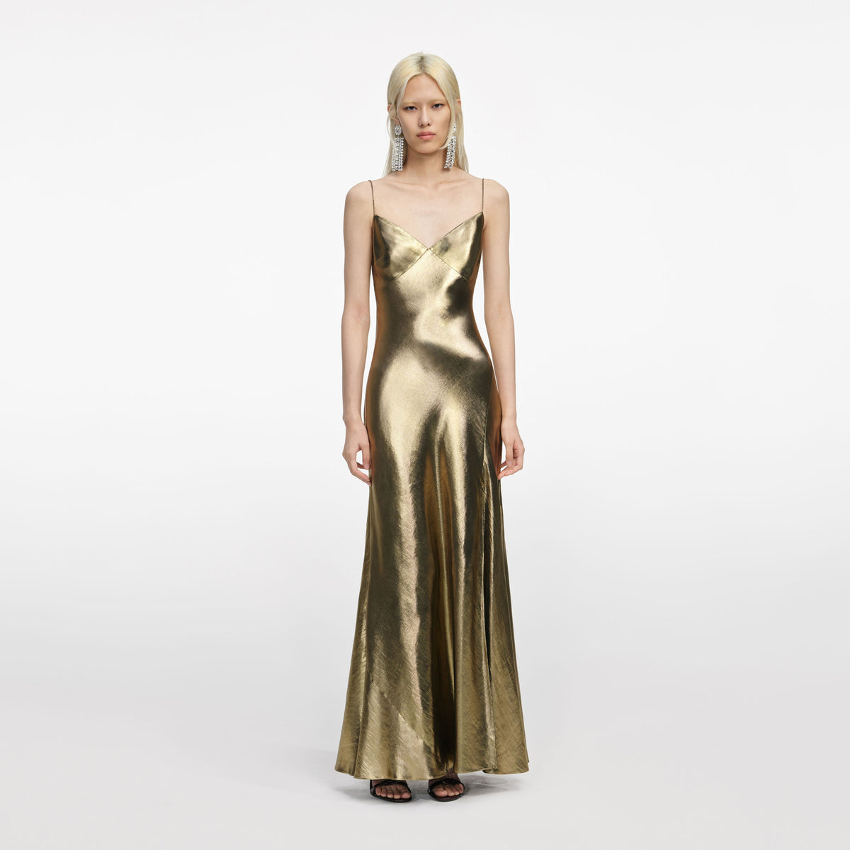 Gold Metallic Strappy Maxi Dress – self-portrait-US