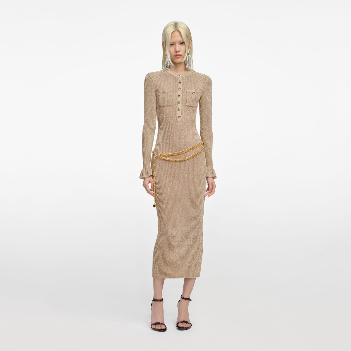 gold distressed knitted dress Gold Distressed Knitted Dress