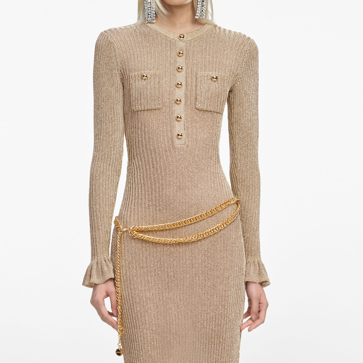 Self Portrait Ribbed Knit Midi Dress - Yellow