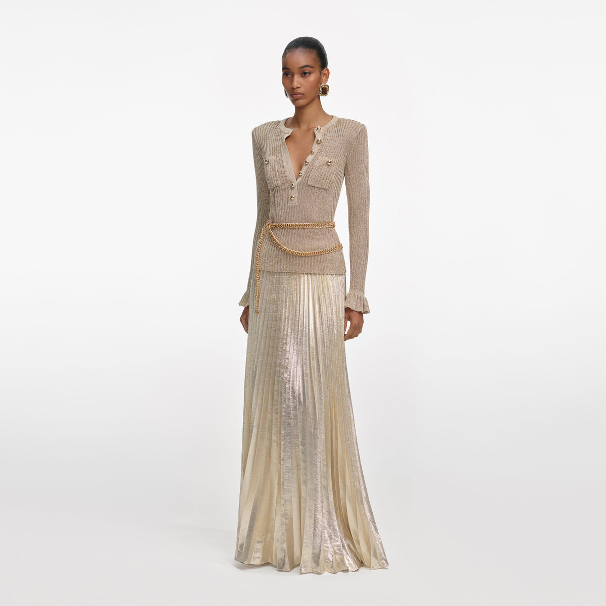 slim fit dress slacks Ariya Sleeveless Knit Maxi Dress - Gold Metallic main image 1
