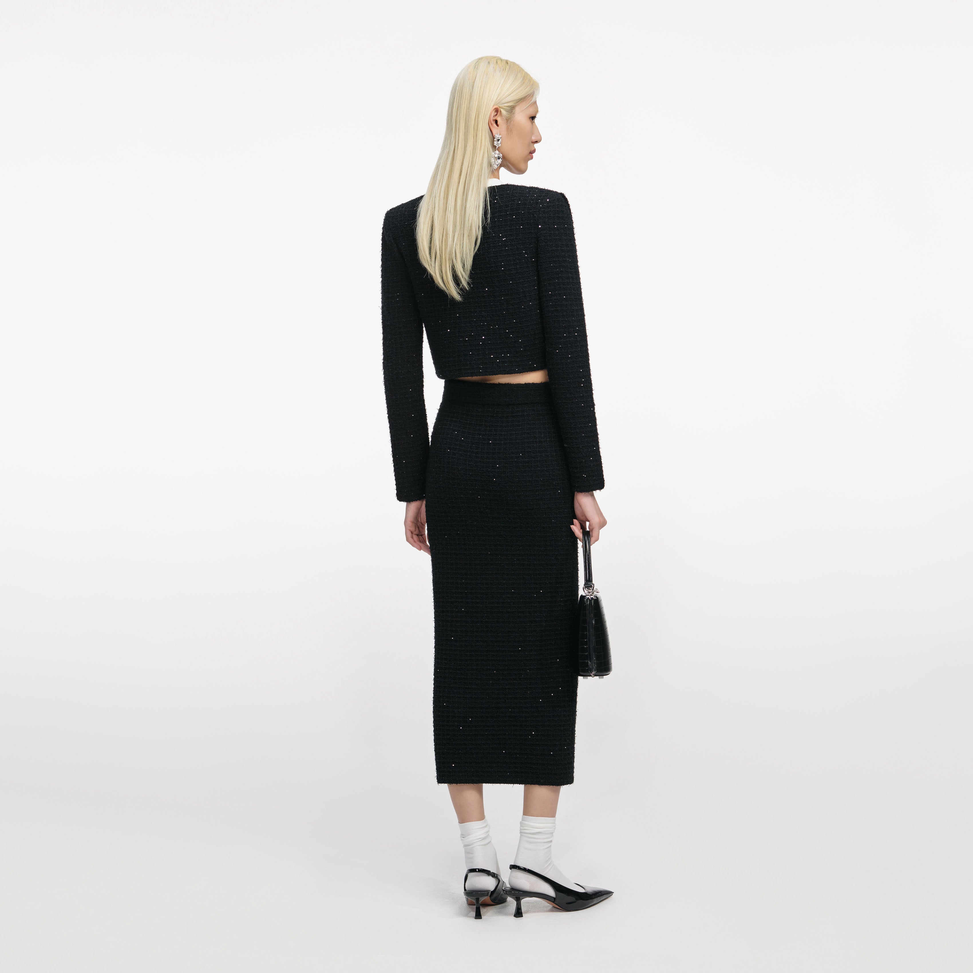 Black Textured Knit Midi Skirt – self-portrait-US