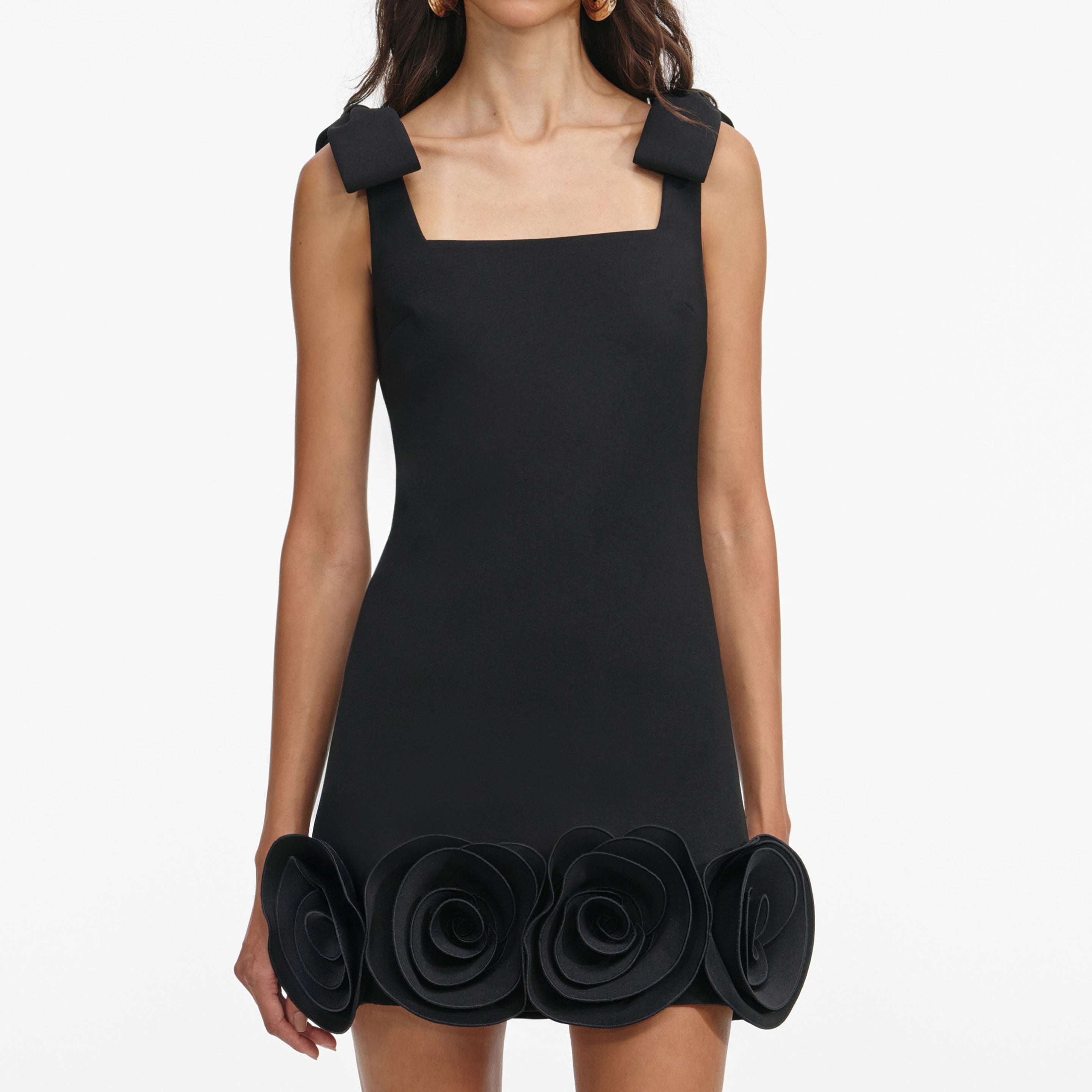 Black Crepe 3D Flower Mini Dress – self-portrait-US