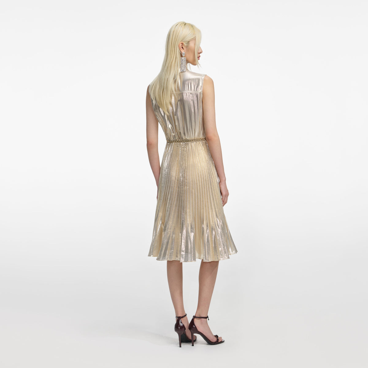 Self-Portrait - Gold Metallic Sleeveless Midi Dress