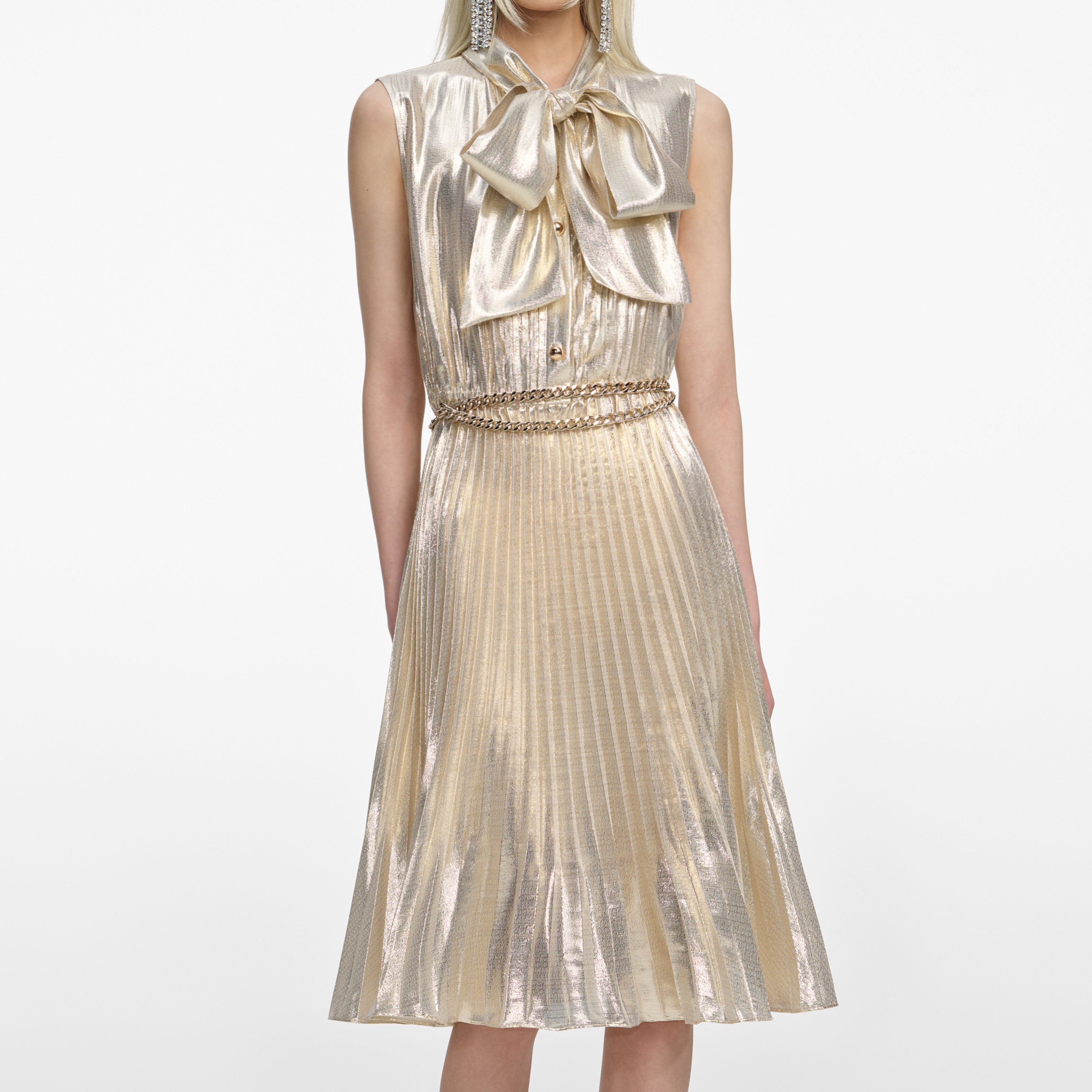 Gold Metallic Sleeveless Midi Dress