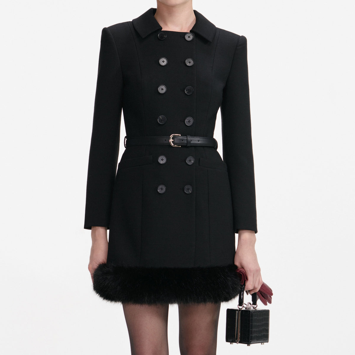 Black Wool Double Breasted Mini Dress – self-portrait-US