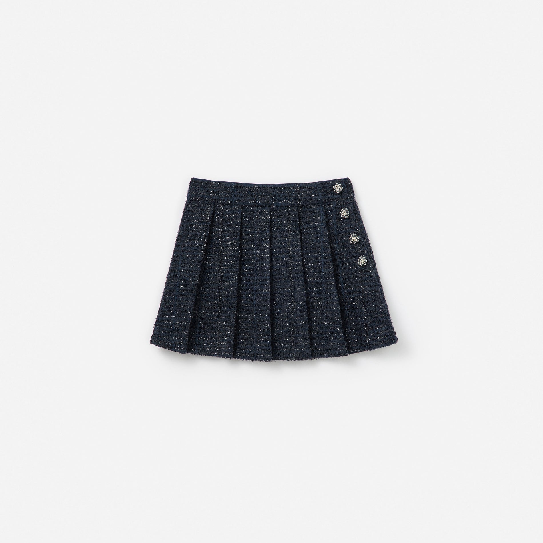 Navy Boucle Pleated Skirt