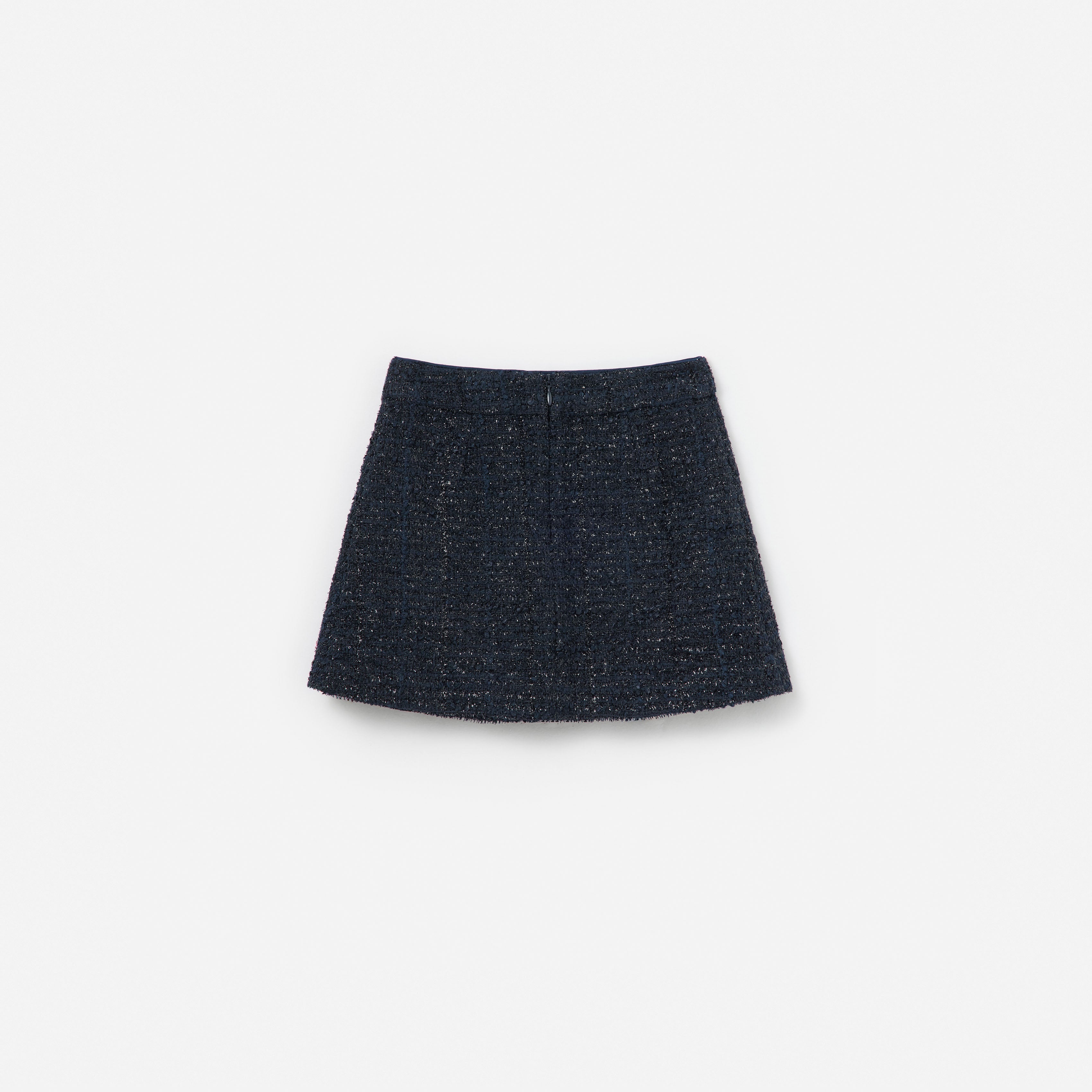 Navy Boucle Pleated Skirt